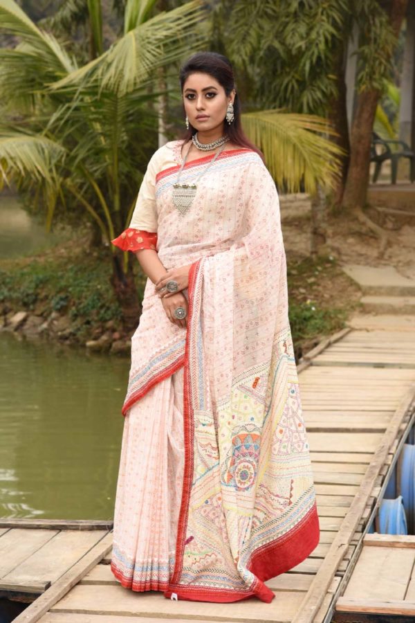 Cotton Printed & Embroidered Saree