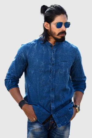 Navy Blue Cotton Tie-dyed Casual Shirt