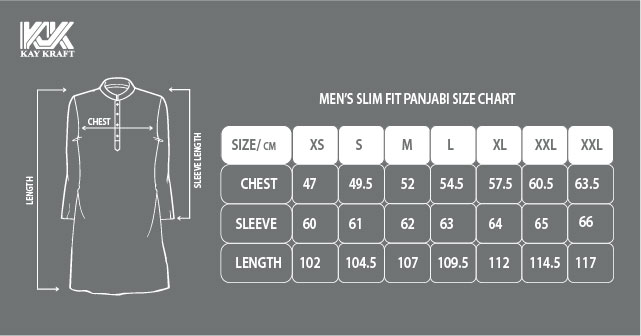 KK-Men's slim fit panjabi size chart