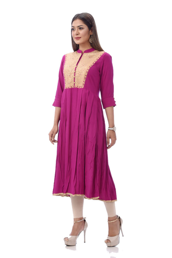 Imperial Purple Linen Printed; Embroidered Kurti; Handicrafts; Kay Kraft; Bangladesh; Fashion; Textiles;