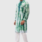 Green Cotton Embroidered & Tie-dyed Panjabi