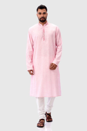 Pink Cotton Karchupi Ornamented Panjabi