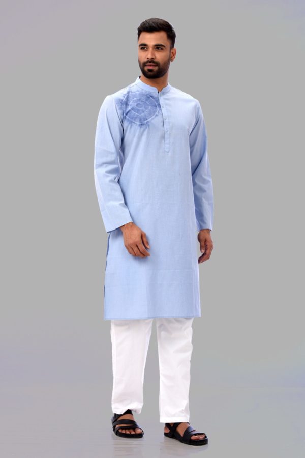 Sky Blue Cotton Tie-dyed Panjabi