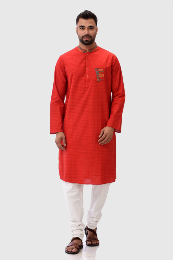 Red Endy Embroidered Panjabi