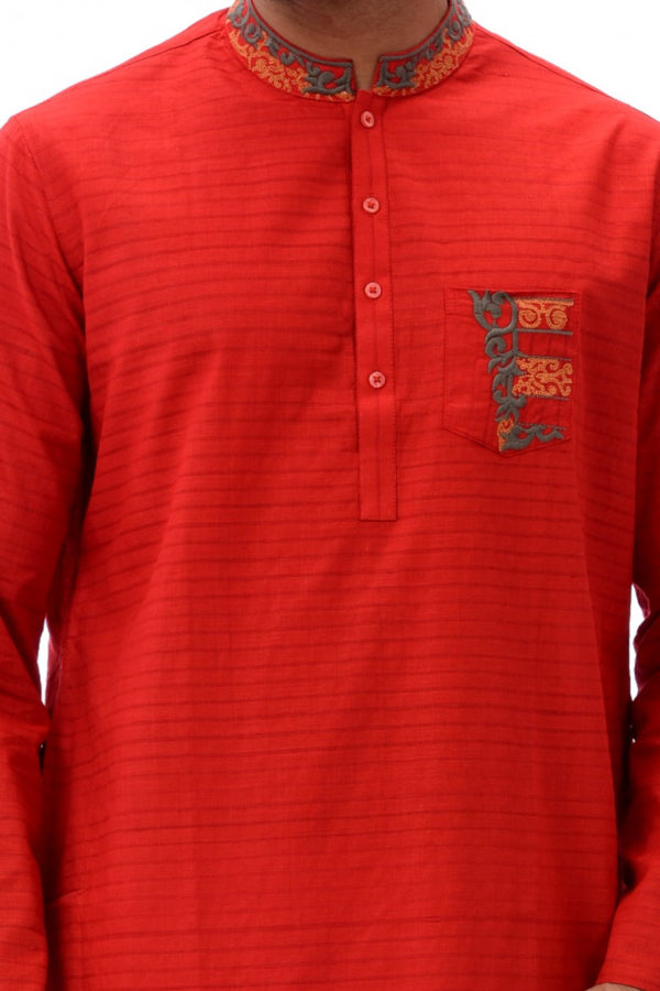 Red Endy Embroidered Panjabi