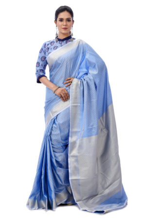 Sky Blue Katan Saree; Handicrafts; Kay Kraft; Bangladesh; Fashion; Textiles; Bangladeshi Fashion; Handicrafts; Kay Kraft; Bangladesh; Fashion; Textiles; Bangladeshi Fashion