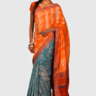 Orange Cotton Printed & Tie-dyed Saree