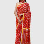 Red Cotton Printed & Tie-Dyed Saree
