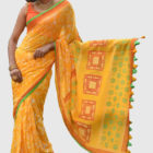 Orange Cotton Printed & Tie-dyed Saree