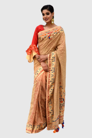 Cotton Printed & Karchupi Ornamented Saree