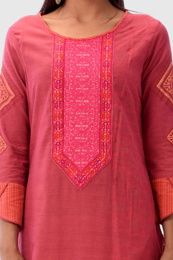 Coral Pink Cotton Embroidered Salwar Kameez