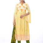 Lemon Yellow Linen Printed, Embroidered & Tie-dyed Salwar Kameez