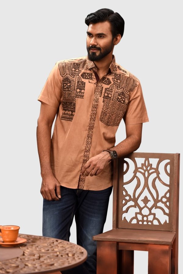 Brown Cotton Casual Shirt