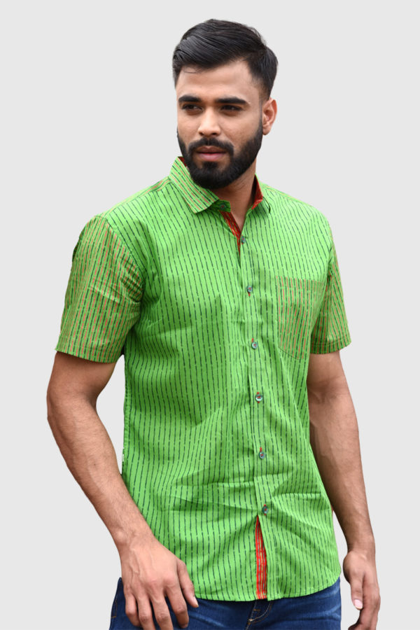 Parrot Green Cotton Casual Shirt