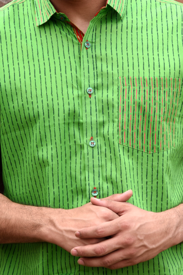 Parrot Green Cotton Casual Shirt
