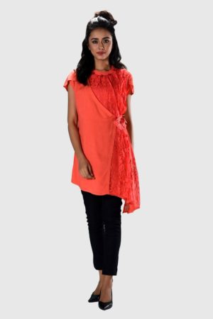 Red Linen Embroidered Top