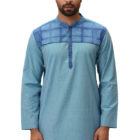 Turquoise Cotton Tie-dyed Panjabi