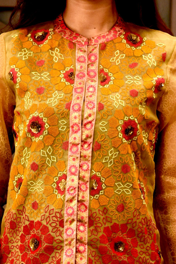 Joy Silk Printed, embroidered & karchupi ornamented Salwar Kameez