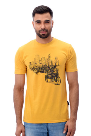 Dark Yellow Cotton Printed T-Shirt
