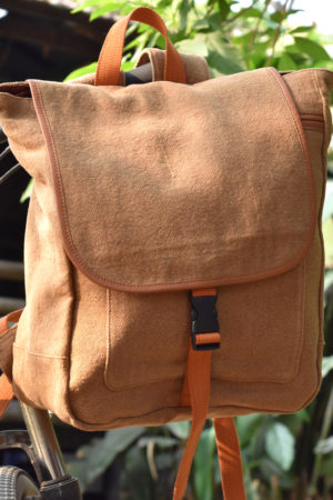 Leather Trimmed Canvas Backpack