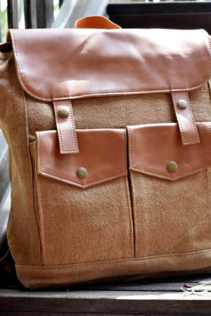Leather Trimmed Backpack with Laptop Chamber