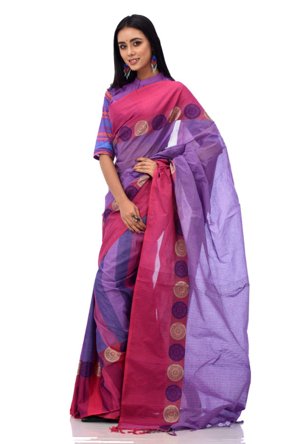 Purple Cotton Magenta Paar Saree; Handicrafts; Kay Kraft; Bangladesh; Fashion; Textiles; Bangladeshi Fashion; Handicrafts; Kay Kraft; Bangladesh; Fashion; Textiles; Bangladeshi Fashion