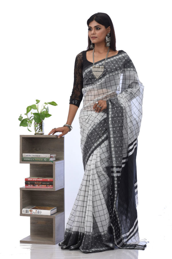 White Half Silk Saree; Handicrafts; Kay Kraft; Bangladesh; Fashion; Textiles; Bangladeshi Fashion; Handicrafts; Kay Kraft; Bangladesh; Fashion; Textiles; Bangladeshi Fashion