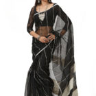 Black Khadi Muslin Saree; Handicrafts; Kay Kraft; Bangladesh; Fashion; Textiles; Bangladeshi Fashion; Handicrafts; Kay Kraft; Bangladesh; Fashion; Textiles; Bangladeshi Fashion