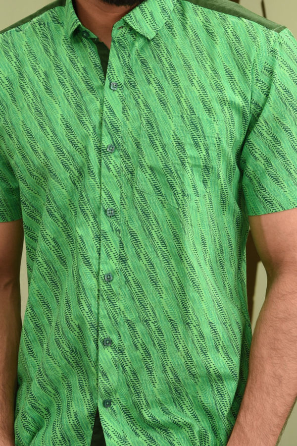 Green Cotton Printed Casual Shirt; Handicrafts; Kay Kraft; Bangladesh; Fashion; Textiles; Bangladeshi Fashion