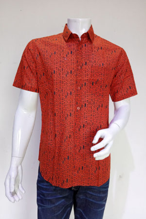 Crimson Red Cotton Printed Casual Shirt; Handicrafts; Kay Kraft; Bangladesh; Fashion; Textiles; Bangladeshi Fashion