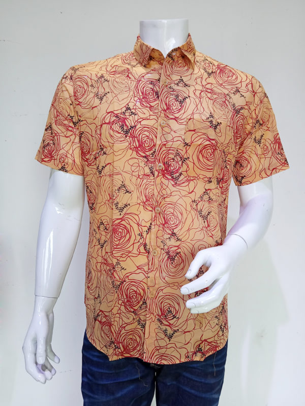 Caramel Cotton Printed Casual Shirt; Handicrafts; Kay Kraft; Bangladesh; Fashion; Textiles; Bangladeshi Fashion; Handicrafts; Kay Kraft; Bangladesh; Fashion; Textiles; Bangladeshi Fashion