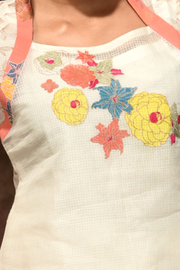 Off White Cotton Printed & Embroidered Top and Pant; Handicrafts; Kay Kraft; Bangladesh; Fashion; Textiles; Bangladeshi Fashion
