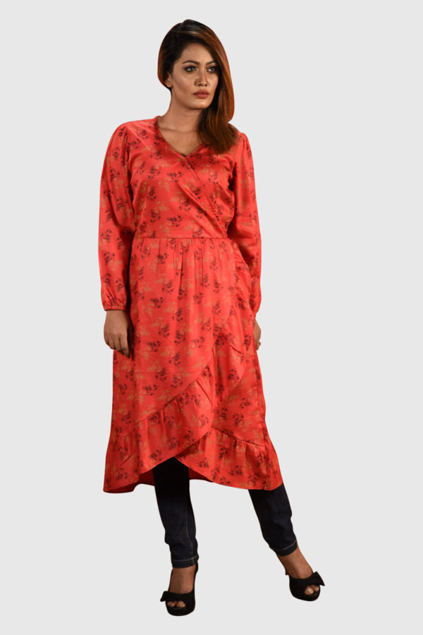 Coral Red Linen Kurti; Handicrafts; Kay Kraft; Bangladesh; Fashion; Textiles; Bangladeshi Fashion