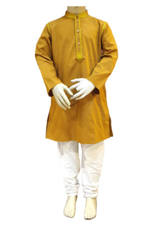 Mustard Cotton Embroidered Panjabi for Junior Boys; Kay Kraft; Bangladesh; Fashion; Textiles;