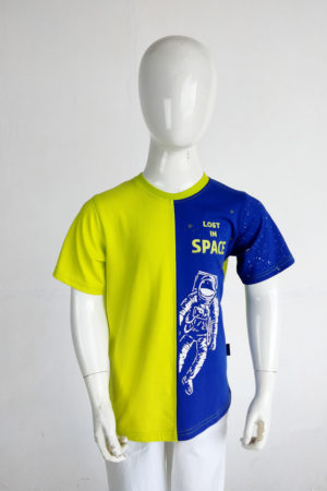 Royal Blue & Lemon Cotton Printed T-Shirt for Boys; Handicrafts; Kay Kraft; Bangladesh; Fashion; Textiles;