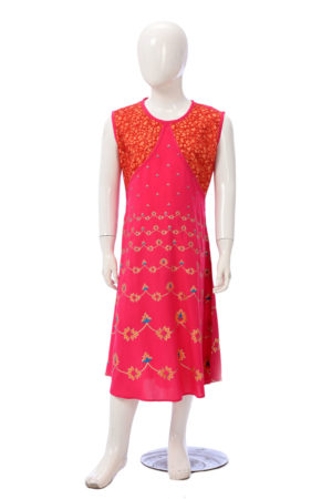 Magenta Linen Printed Frock for Junior Girls; Kay Kraft; Bangladesh; Fashion; Textiles;