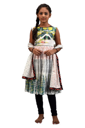 White Cotton Printed Salwar Kameez for Junior Girls; Girl Dress; Kay Kraft; Bangladesh
