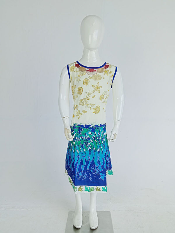 Off White Linen Printed; Embroidered Top for Junior Girls; Handicrafts; Kay Kraft; Bangladesh; Fashion; Textiles;