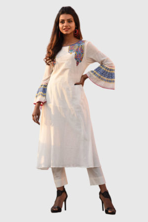 White Cotton Printed & Embroidered Kurti; Handicrafts; Kay Kraft; Bangladesh; Fashion; Textiles; Bangladeshi Fashion