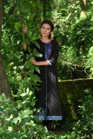 Black Georgette Printed; Hand Embroidered Kurti; Handicrafts; Kay Kraft; Bangladesh; Fashion; Textiles; Bangladeshi Fashion