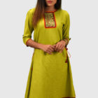 Olive Linen Embroidered Kurti; Handicrafts; Kay Kraft; Bangladesh; Fashion; Textiles; Bangladeshi Fashion