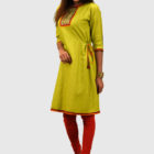 Olive Linen Embroidered Kurti; Handicrafts; Kay Kraft; Bangladesh; Fashion; Textiles; Bangladeshi Fashion