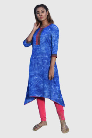 Blue Cotton Printed Tie-Dyed Kurti; Handicrafts; Kay Kraft; Bangladesh; Fashion; Textiles; Bangladeshi Fashion