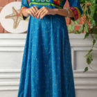 Sky Blue Voile Printed Hand Embroidered Long Kurti; Handicrafts; Kay Kraft; Bangladesh; Fashion; Textiles; Bangladeshi Fashion
