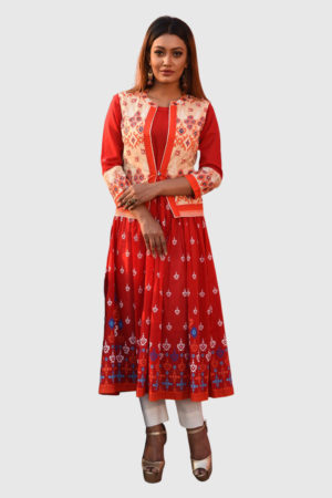Red Cotton Printed Kurti; Handicrafts; Kay Kraft; Bangladesh; Fashion; Textiles; Bangladeshi Fashion