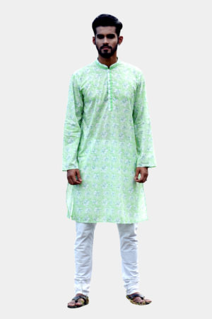 Paste Green Cotton Printed Panjabi; Handicrafts; Kay Kraft; Bangladesh; Fashion; Textiles;