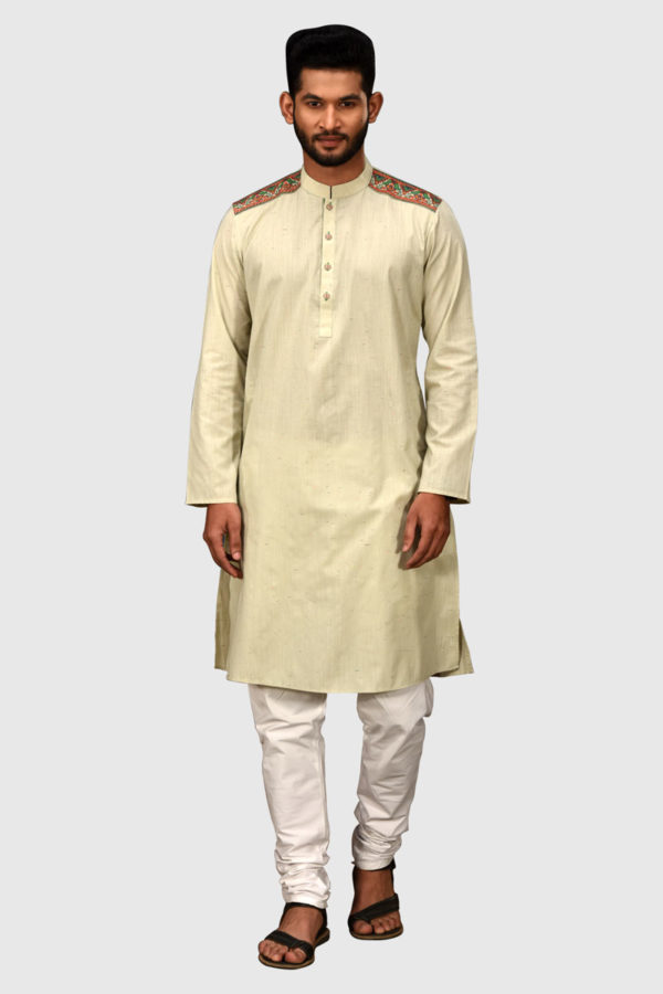 Off White Cotton Embroidered Panjabi; Handicrafts; Kay Kraft; Bangladesh; Fashion; Textiles;