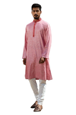 Coral Pink Cotton Karchupi Ornamented Panjabi; Handicrafts; Kay Kraft; Bangladesh; Fashion; Textiles;