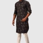 Chocolate Cotton Printed Panjabi ; Handicrafts; Kay Kraft; Bangladesh; Fashion; Textiles;