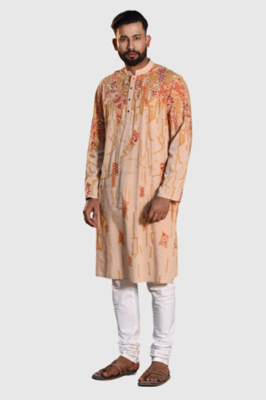 Caramel Linen Printed Panjabi; Handicrafts; Kay Kraft; Bangladesh; Fashion; Textiles;